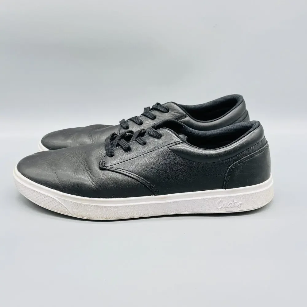 Cuater Shoes Mens 11 Black Leather Low Top Casual Lace Up Spikeless Golf Sneaker